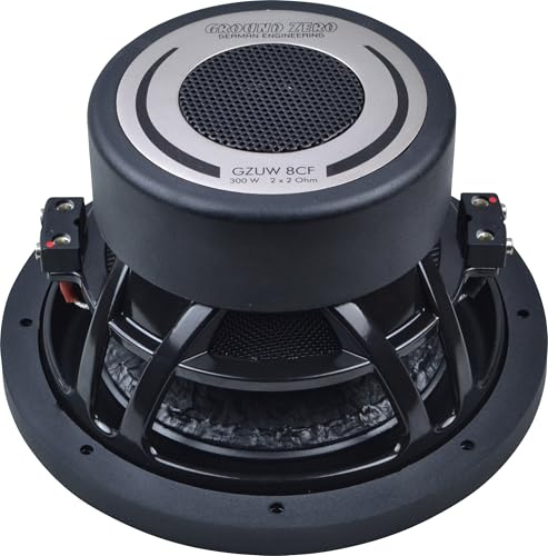 Ground Zero GZUW 8CF - Subwoofer da 8 pollici per bassi precisi e profondi in auto, 300 W RMS, 2 x 2 Ohm, compatto per alloggiamento piccolo