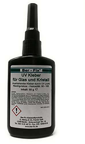 Ber-Fix UV Kleber Glaskleber für Glas Glas und Glas Metall 50g Gel 2500 mPas gleicht auch kleine Unebenheiten aus
