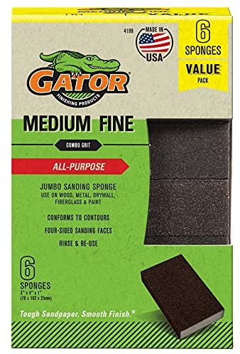 Gator Schleifschwamm für verschiedene Oberflächen, 7,6 x 10,2 x 2,5 cm, Körnung 80/120, mittel/fein, 6 Stück