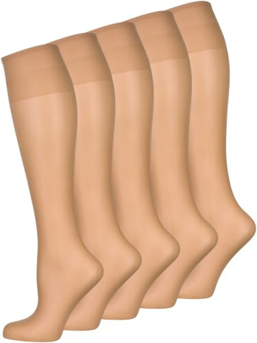 Nur Die 5er Pack Knie Seidenfein 15 DEN transparente Nylon Fein-Kniestrümpfe seidig glänzend breiter Komfortbund Damen