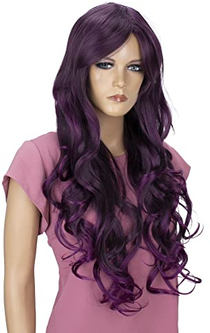 CAISHA Peluca Voluminosa De Pelo Largo Ondulado Realista Cabello Sintético Resistente Al Calor Mezcla Morada FS836h