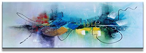 Visario Leinwandbild abstrakt blau — modernes Panorama Wandbild auf Leinwand fertig gerahmt — 120x40 cm 5723