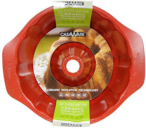 casaWare Fluted Cake Pan 9.5-inch (10-Cup) Ceramic Coated NonStick (Red Granite)