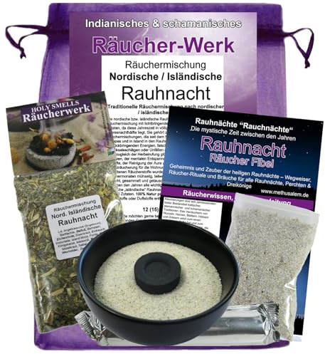 Rauhnächte 8-TLG Ritual Räucherset [NORDISCH ISLÄNDISCHE RAUHNACHT] Räuchersortiment zum räuchern mit Räucherschale Räuchermischung Räucherkohle Räuchersand Rauhnachtfibel Räucheranleitung 81170-S