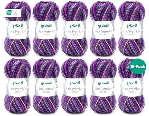 Gründl Laine Lisa Premium color – fil à tricoter avec dégradé de couleurs – douce et respectueuse de la peau – 100% acrylique – 10 pelotes 50 g / 133 m – taille d’aiguille 3,5–4,5 - Mûre-fuchsia