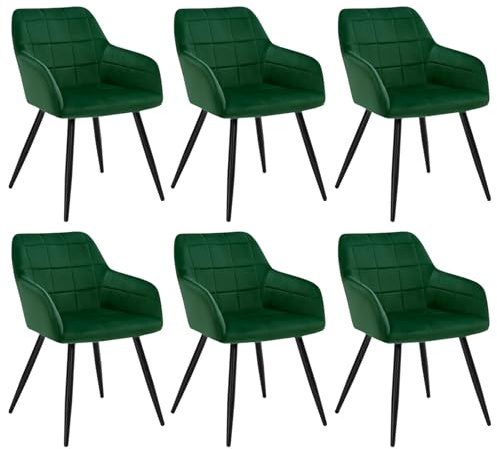 WOLTU Esszimmerstühle 6er Set, Küchenstühle gepolstert mit Armlehnen | Sitzfläche aus Samt, Metallbeine, für Wohnzimmer Küche Esszimmer, Dunkelgrün