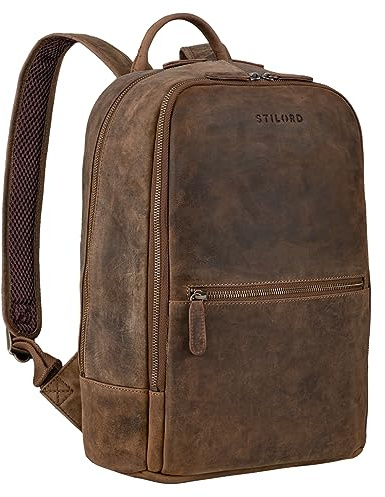STILORD Kellis Vintage Lederrucksack Groß für Business Schule Uni Moderner Laptop Rucksack 15 Zoll Messenger Rucksack DIN A4 Echtes Leder Farbe:dunkel - braun