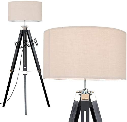 Trípode pie lámpara de pie diseño moderno madera negro soporte oficina decoración