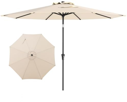 GYMAX Ombrellone da Giardino 3x3 M Esterno, Parasole Portatile con Manovella, 8 Stecche Inclinabili 25°, Poliestere, Palo Metallo, Adatto a Cortile, Terrazzo, Mare(Beige)