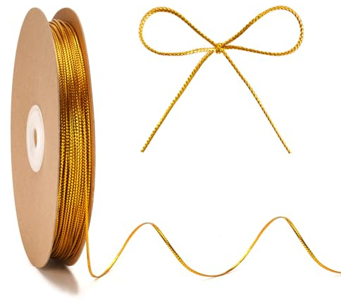 G2PLUS 100M Gold Thread String Twine, 1.5mm Polyester String Cord, Non Stretch Thread Cord, Braided Metallic Cord for Crafts, Hanging Christmas Ornaments & Cards