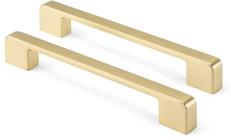 Rergy Cabinet Pulls Gold Handles for Cabinets, 10Pack Gold 6-1/4inch Hole Center, Square Drawer Hardware Zinc Alloy Dresser Handle for Cupboard