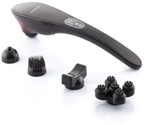 InnovaGoods® Wiederaufladbarer Handmassager Masfin, massiert Ihren Körper tief und entspannend, mit 5 austauschbaren Köpfen, ideal für Zuhause und Arbeit.