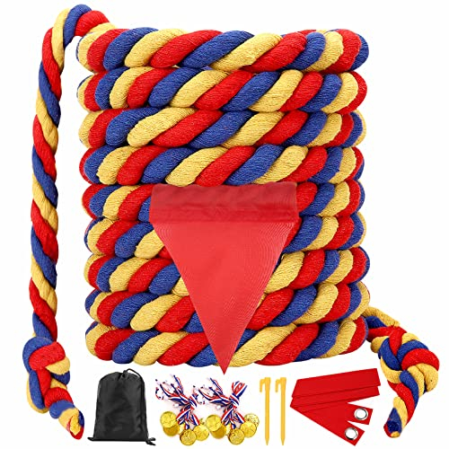 WYRJXYB Sports Day Kit Tug of War Rope 6M for Kids and Adults, Outdoor Garden Field Day Lawn Yard Family Reunion Birthday Party Games, Outside Summer Picnic Game,Easter Carnival Fun Games,Tricolor