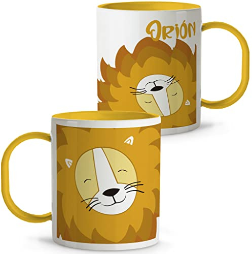 LolaPix Tazza Colazione Bambini. Tazza per Bambini. Tazza Personalizzata. Bicchieri Plastica Dura. Senza BPA. 330 ml. Amico del Leone