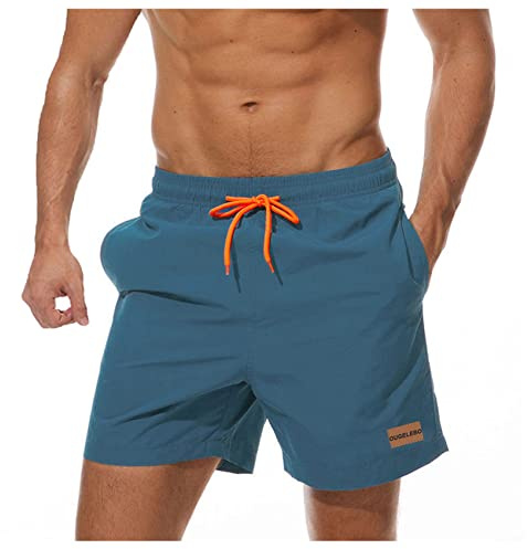 Ougelebo Badehose Herren Badeshorts mit Reißverschlusstasche | Schnelltrocknend Atmungsaktiv Wasserabweisend Badehose Kurz Männer Elastisch Verstellbar Mit Tunnelzug Meshfutter