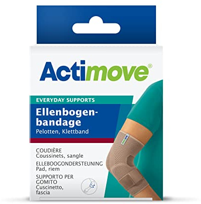 Actimove EVERYDAY SUPPORTS Ellenbogenbandage mit Pelotten und Klettband für Ellbogen - feste Kompression, justierbarer Druck für gezielte Schmerzlinderung - Beige, Extra Large