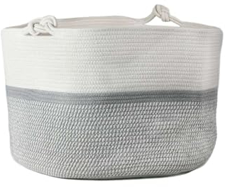 INTIRILIFE Pflanzkorb Aufbewahrungskorb aus Baumwollseil in Weiß - Grau - 55 x 36 cm - Organizer für Decken Kleidung Korb Pflanzen Übertopf Gefäß für Kissen Spielzeug