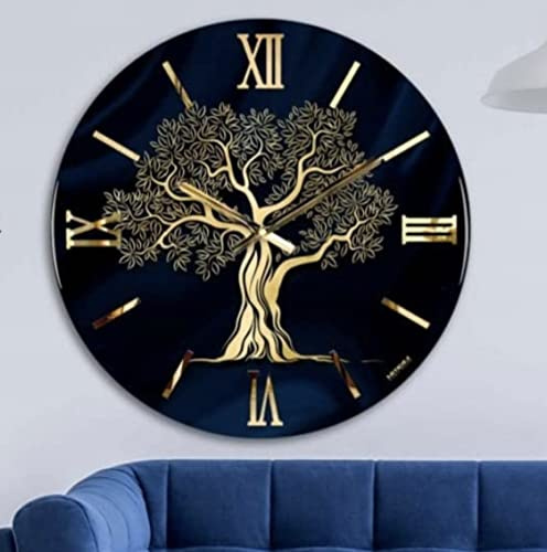 Generico Orologio da Parete, Soggiorno, Cucina, Moderno,Effetto marmo, Base legno, Lavorazione a resina, Numeri a rilievo, Diametro disponibile 40/60/80/100 cm, Made in Italy (40cm, Ulivo)