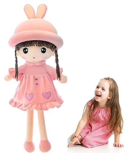 Baby Girl Fluffy Rag Doll Cute Princess Doll Soft Stuffed Plush Toy with Bunny Ear Skirt & Hat Beautiful Fairy Ragdoll Decoration Companion Toys for Kids Childrens Xmas Birthday Gift Keepsake, 50CM