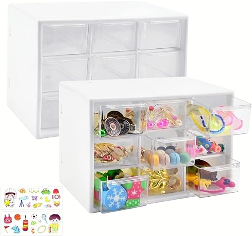 LANSKYLAN 2 Pezzi Mini Organizzatore Cassetti Plastica Scatola Portaoggetti con 9 Scomparti Piccoli Cassetti Portaoggetti 18*12*10cm Mini Scatola Portaoggetti per Strumenti Fai da Te e Piccoli Oggetti