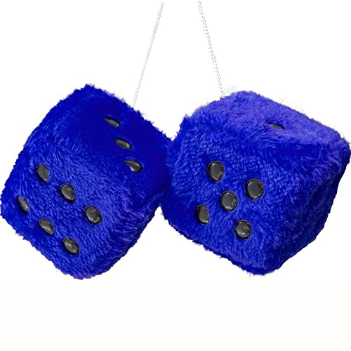 1 Paar blaue Retro-Spiegel, flauschige Plüsch-Würfel, Auto-Anhänger, Innenrückspiegel-Würfel, Dekoration, Autozubehör, ästhetisch (blau)