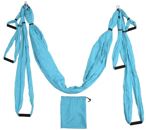 Hamac de Yoga Aérien - Ensemble de Balançoires avec Sac de Rangement, Mousquetons, Kit de Démarrage pour Tous Les Niveaux, Harnais (Lac Bleu)
