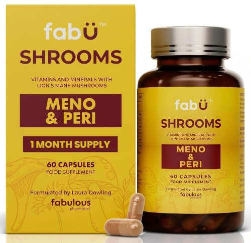 fabÜ Shrooms MENO & PERI – Lion's Mane Mushroom for Women | 60 Capsules | Magnesium, Vitamin B6, Chromium & Vitamin D for Perimenopause and Menopause Support Women's Hormone Balance