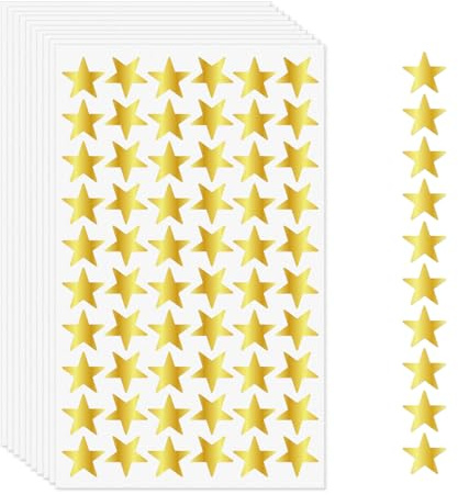 YIKIADA guldstjärna klistermärken vinyl självhäftande glitter färgglada etiketter barn laser stjärnklistermärken för belöning scrapbooking hantverk 600 stycken