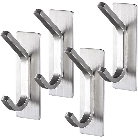 Drenky Handtuchhaken Selbstklebend, 4 Stück Silber Klebehaken Extra Stark Edelstahl SUS 304 Wasserdicht Haken Selbstklebend Ohne Bohren Mit Klebepads Kleiderhaken Selbstklebend
