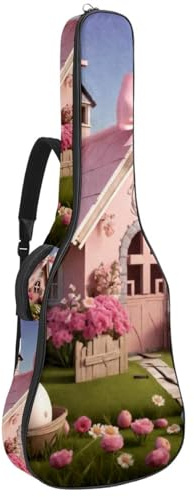 Universal Akustikgitarre Tasche, wasserdichte Gigbag mit mehreren Taschen Schutzschicht für 40/41/42 Zoll Gitarre, Pink Easter Cross House, mehrfarbig, 42.9x16.9x4.7 in, Gitarrentasche