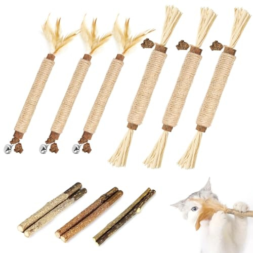 Nepfaivy Silvervine Chew Sticks for Cats, 12 PCS Cat Chew Toy | Cat Toy for Indoor Cats Teeth Cleaning, Natural Matatabi Stick for Cat Nip Toy, Dental Catnip Sticks for Kitte