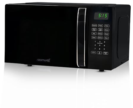 Small microwave worktop 0.7 m³ with digital display, the 700 W black stainless steel microwave has 10 power levels, compact mini microwave with
