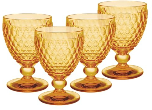 Villeroy & Boch Boston Saffron - Lot de 4 verres à eau colorés avec motif à facettes - 400 ml - Passe au lave-vaisselle - Jaune