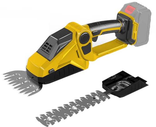 Heckenschere kabellos kompatibel mit Dewalt 20V Akku, 2 in 1 elektrische Handheckenschere, Grasschere, Strauchschere & Buschschere Akku betrieben für Garten, Rasen Gelb (ohne Akku)