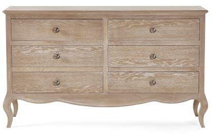 Julian Bowen Camille Chest of Drawers, 6 Drawer, Oak - H75 x W130 x D45cm | French Inspired Drawer Storage Organiser, 6 Drawers, Dresser for Bedroom, Living Room & Hallway