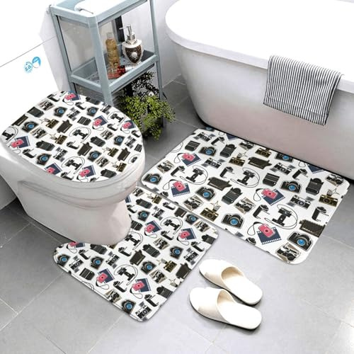Novastar Juego de 3 alfombrillas de baño lavables con cámara para inodoro en forma de U, suaves y absorbentes, alfombrilla de ducha para bañera y WC