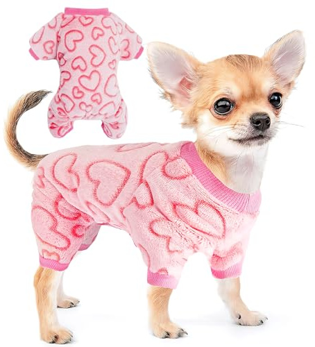Hundepyjama Kleine Hunde Schlafanzug Fleece Rosa Hundepullover Katzenpullover Herz Hunde Pullover Kleine Hund Hundekleidung Warme für Chihuahua,XXS