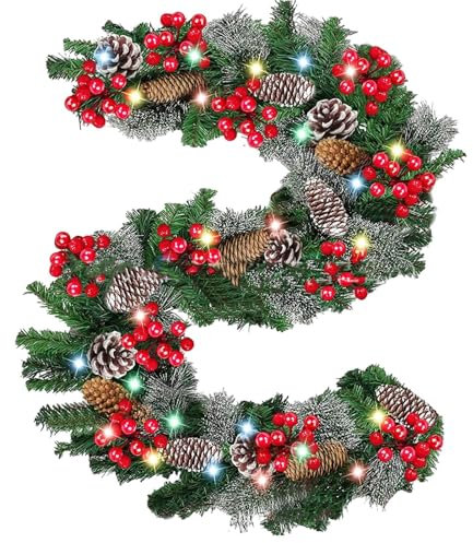 Weihnachtsgirlande, beleuchtet, künstliche Weihnachtsgirlande, realistisch, Weihnachtsgirlande, Türgirlande, hängende Türgirlande, für Kamine, Treppen, Weihnachtsdekoration, dekorativ