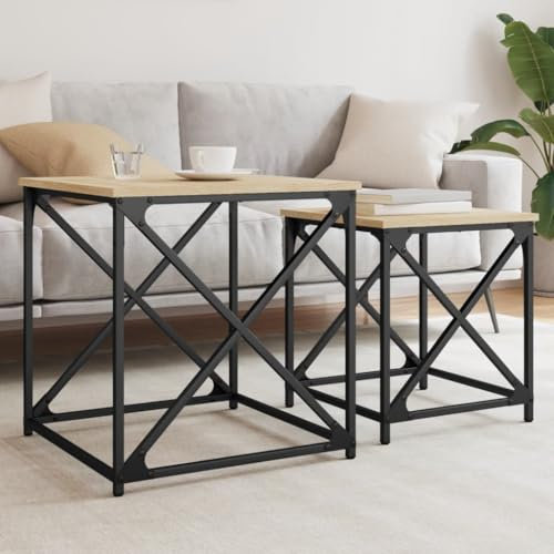 Juroupi Satztische 2 STK. Couchtisch Beistelltisch Satztische FüRs Wohnzimmer Satztisch Couchtisch Sonoma-Eiche Holzwerkstoff - 838944