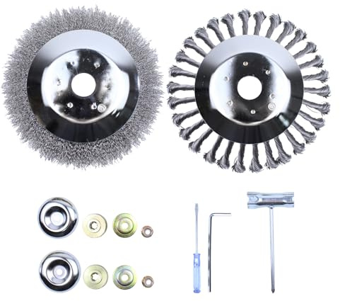 Unkrautbürste für Rasentrimmer Motorsense Freischneider gegen Unkraut Moos | für Wildkrautbürste Stahlbürste Kegelbürste 200 x 25,4mm Bohrung Fugenbürste Stahldraht Bürsten gezopfte Drahtbürste