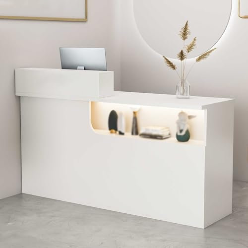 Moderner Empfangstresen mit abschließbarer Schublade für Büro, Boutique, Spa, Lobby, Salon, Hotel, Einzelhandel, Kassierer, Rezeption, Kasse, Kasse, Kasse, Kasse, Kasse, Kasse, Weiß, 80 x 110 cm