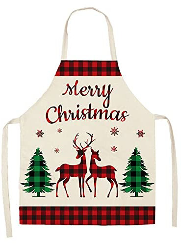 Weihnachtsküche Kochschürzen Karierte Schürzen Verstellbare Buffalo Plaid Backschürze Vakuumbeutel Schwarz (A, One Size)