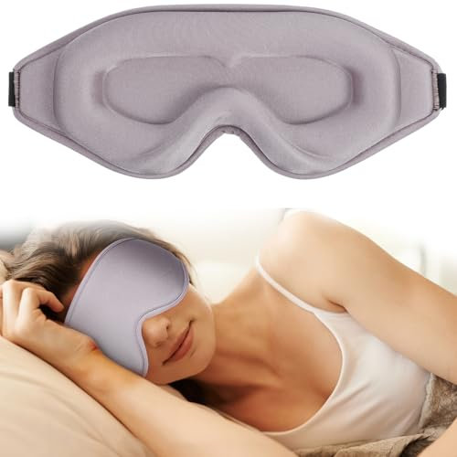 WLLHYF Silk Sleep Mask, 3D Stereo Deep Sleep Eye Mask Comfortable Adjustable Cute Block Out Light Eye Covers for Man and Woman All Night Sleep (Light Purple)
