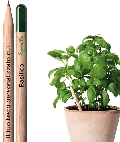Sprout World Matite Piantabili Personalizzate con Basilico regalo aziendale | Logo, testo o icona stampati a colori, per aziende, eventi e matrimoni, regalo ecologico originale, per scuola e ufficio