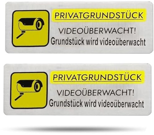 Señal de Videovigilancia, 2 Piezas Señal de Cámara de Vigilancia de Propiedad Privada, 8,5×3 cm, Adhesivo de Cámara de Vigilancia, Interior/Exterior, Señal de Aluminio (VIDEOVIGILANCIA)