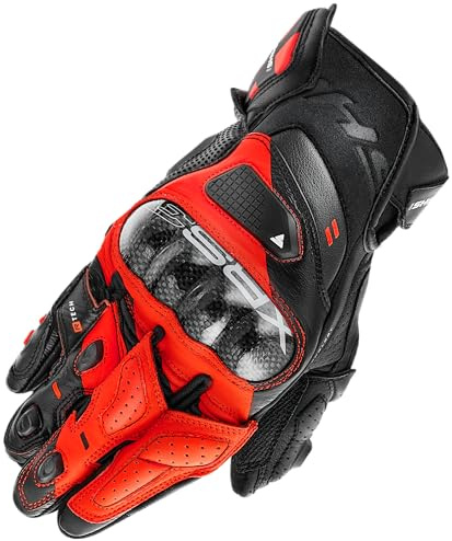 SHIMA XRS-3 Motorrad Handschuhe Herren Leder Kurze Sport Motorradhandschuhe Schutz Touchscreen Stadt Lederhandschuhe Motorcycle Belüftet Verstärkt Perforiertes Leicht (Herren, Rot Fluo, XL)