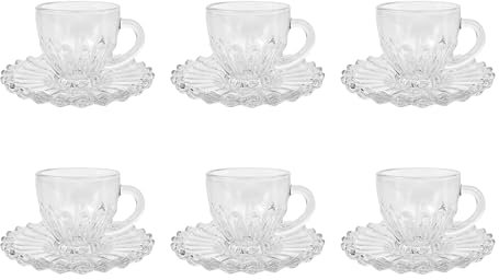 Set 6 Tazzine Caffè In Vetro Con Piattino Eleganti 110 ML Lavabili In Lavastoviglie Trasparenti Certificate Contatto Alimentare In Elegante Confezione Regalo Ricamate Tazza Servizio Bicchierini Lipsia