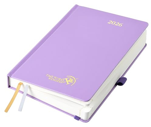POPRUN Kalender 2026 Tagesplaner 21,5 x 14,5 cm, Tageskalender A5 1 Tag 1 Seite (Montag - Sonntag), Terminplaner (Jan.2026-Dez.2026) mit Hardcover, Stiftschlaufe - Violett