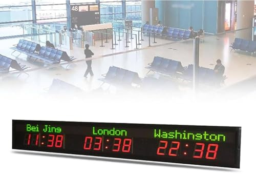 Orologio a LED con 3/4/5/6 città e fusi orari, grande orologio mondiale digitale a,orologi mondiali da parete con più fusi orari,orologio mondiale con più fusi orari,orologio da parete,3Time