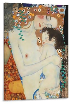 YIEANBAO Gustav Klimt Poster, berühmtes Gemälde (Mutter und Kind), Leinwanddruck, Kunstposter, Wandkunst, Heimdekoration, Gemälde, Rahmen, 20 x 30 cm